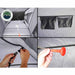 Image of a portable privacy shower tent feature collage showing interior shower setup, storage pockets, adjustable straps, and shower nozzle details, multiple close-up views on white background.