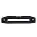 Image of OVS recovery winch aluminum fairlead with black powder coat and clear finish, straight front-facing view showing smooth tapered slot and mounting holes on a white background.