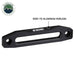 Image of OVS 6061-T6 aluminum winch fairlead with black powder coat and clear finish, angled front and side view highlighting smooth tapered slot and mounting holes on a white background.