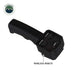 Image of the black wireless remote for the Overland Vehicle Systems (OVS) SCAR winch, showing the 'WINCH IN', 'WINCH OUT', and 'POWER' buttons. The remote is angled on a white background, highlighting its ergonomic design
