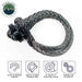 Image of Overland Vehicle Systems soft shackle recovery rope with black steel collar and feature icons showing strength and specifications, gray braided synthetic rope displayed in looped form on white background.
