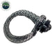 Image of Overland Vehicle Systems soft shackle recovery rope with black steel collar, gray braided synthetic rope formed in a closed loop, angled front view on white background.