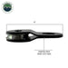Image of Overland Vehicle Systems standard snatch block showing 9-inch length and heavy-duty iron construction, black recovery pulley displayed in side profile view on white background.