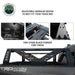 Image of adjustable modular pickup truck rack with two-stage black powder coat finish, highlighting the design flexibility and sturdy construction, showcasing the close-up details of the mounting system and frame