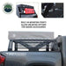 Image of a mid-height pickup truck rack with built-in mounting points, showcasing the attached rooftop tent and a red jerry can, demonstrating the versatility of the rack for adding accessories, viewed from the side with clear background