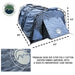 Image of the Overland Vehicle Systems Khumbu 2-person Soft Shell Tent with its dimensions of 86" x 63" x 43" shown. A close-up of the tent fabric highlights the "Overland Vehicle Systems" logo and text stating "PREMIUM 320G RIP STOP POLY COTTON OXFORD FABRIC MATERIAL WITH A 5000 PU WATERPROOF COAT RATING" on a white background
