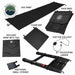 Image of Overland Vehicle Systems rooftop tent accessories including a dog ramp, floor mat, shoe bags, USB for LED light, 91" telescoping ladder, and additional small storage, all in black fabric on a white background
