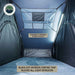 Image of Overland Vehicle Systems rooftop tent interior featuring six removable overhead storage pockets and a black-out interior coating that blocks all light intrusion, with LED lighting along the base