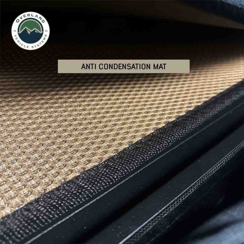 Image of Overland Vehicle Systems anti-condensation mat with a close-up view of its textured surface, designed to prevent moisture buildup inside the rooftop tent