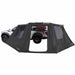 Image of OVS XD Nomadic 180 LTE awning walls fully enclosed around a pickup truck, black fabric with window panels, creating a sheltered camping area shown in side view on a white background.