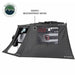 Image of OVS XD Nomadic 180 LTE awning walls installed on a pickup truck, black waterproof fabric with large window panel and weatherproof rating callout, side view on a white background.