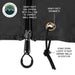 Image of OVS XD Nomadic 180 LTE awning wall hardware close-up showing heavy-duty zipper, reinforced grommet, and stake-down loop on black fabric against a white background.