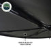 Image of a black 270-degree awning wall kit, showing a large window to allow a cross breeze, with the interior of a vehicle visible through the entry opening. The "Overland Vehicle Systems" logo is in the top left corner, all on a white background