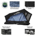 
Image displaying an Overland Vehicle Systems Sherpa Roof Top Tent, fully deployed with a black exterior and blue patterned interior, highlighting its premium 320G rip-stop poly-cotton material, 120G breathable mesh screens, heavy-duty ballistic rainfly buckles, and stainless steel frame hinge. The tent is shown angled on a white background with close-ups of each feature