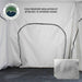 Image displaying the interior of a rooftop tent with a white cold weather insulation kit attached to interior hooks, featuring a quilted texture swatch in the bottom right corner. The "Overland Vehicle Systems" logo is in the top left corner