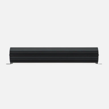 Image of Redarc Manager30 battery management system in black ribbed aluminum housing, side profile view showing cylindrical shape and mounting brackets on white background