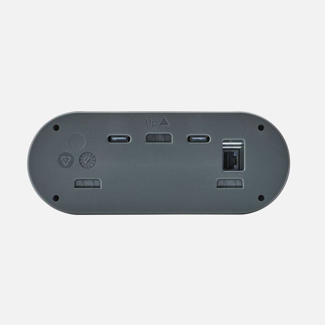 Image of the back of the REDARC Manager30 battery management system's remote display, showing mounting points and an Ethernet-style port for connection, on a white background