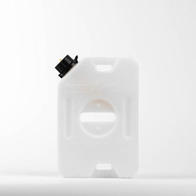 Image of RotopaX 1 Gallon Water container, white compact can with black spout cap and molded handle, front view on white background.