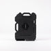 Black RotoPaX fuel can with a black RotoPaX mount in the center, front view, standing upright on a white background.