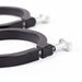 Image of two black powder-coated aluminum mounting clamps, each with a silver T-handle bolt for secure attachment.