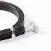 Close-up image of a black powder-coated aluminum mounting clamp, showcasing the silver T-handle bolt and spring mechanism against a white background.