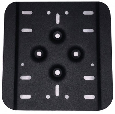 Image of a black RotopaX single mounting plate with multiple mounting holes and slots, square shape with rounded corners, front-facing view on a white background.