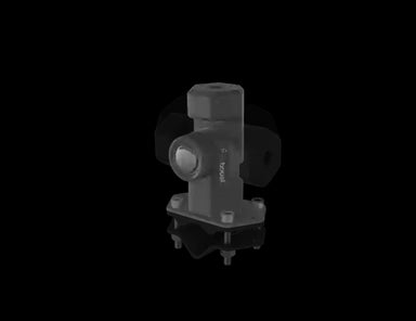 Image of a black WeBoost antenna mounting bracket, designed to clamp onto a pole, presented on a black background.